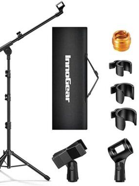 Microphone Stand, Tripod Boom Arm Floor Mic Stand Height Adjustable Heavy Duty